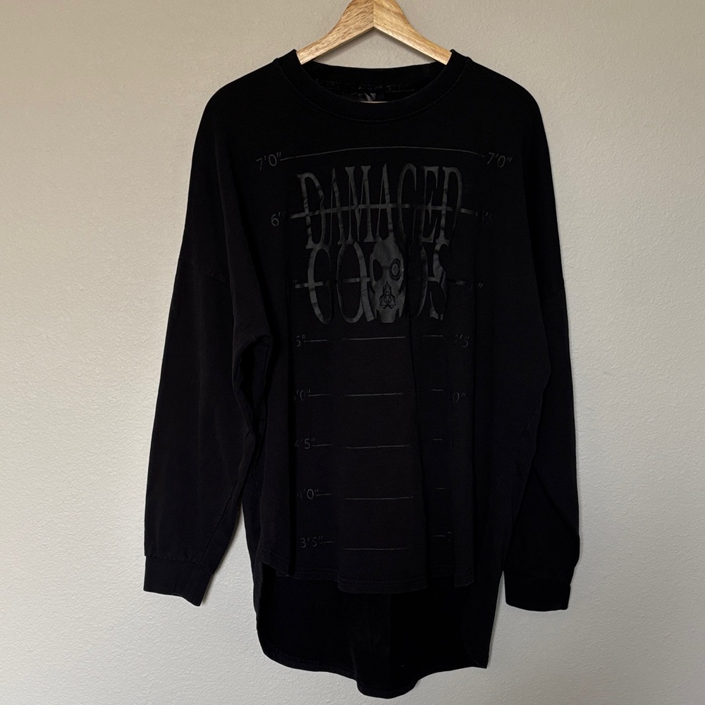 Damaged Goods by Sons of Heroes Black Graphic Long Sleeve T-Shirt Size XL/XXL?